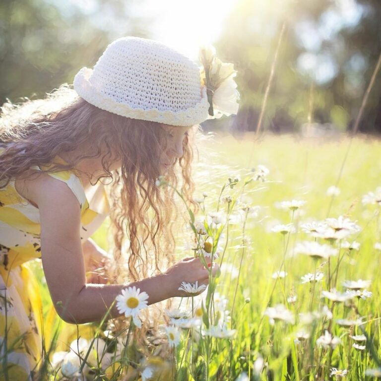 enjoying picking flowers